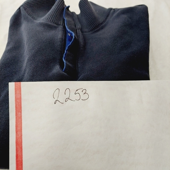 Hugo Boss Piceno 27 Knit 1/4 Button Neck Sweater Black Blue Pull Over Top P2253 - Picture 10 of 10